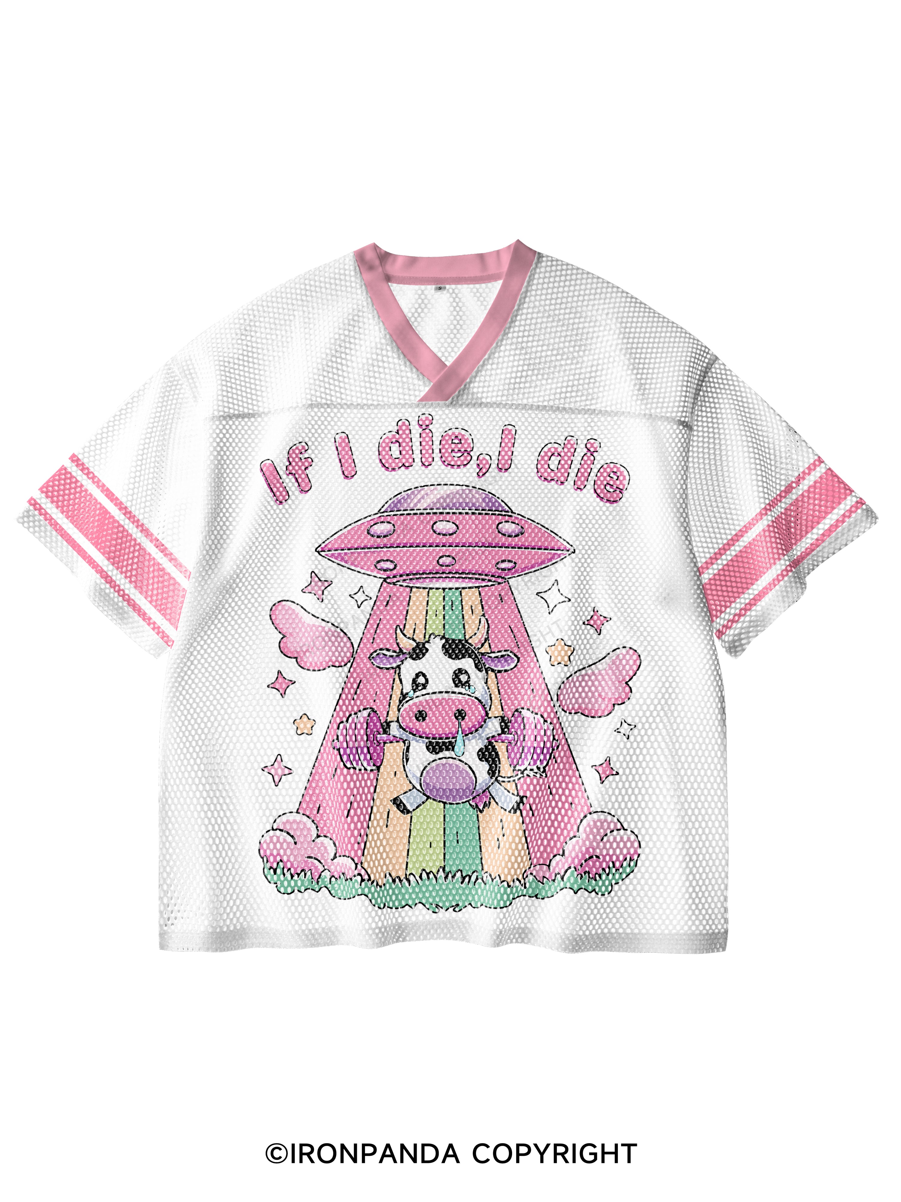 IF I DIE I DIE V-Neck Open Hole Mesh Top