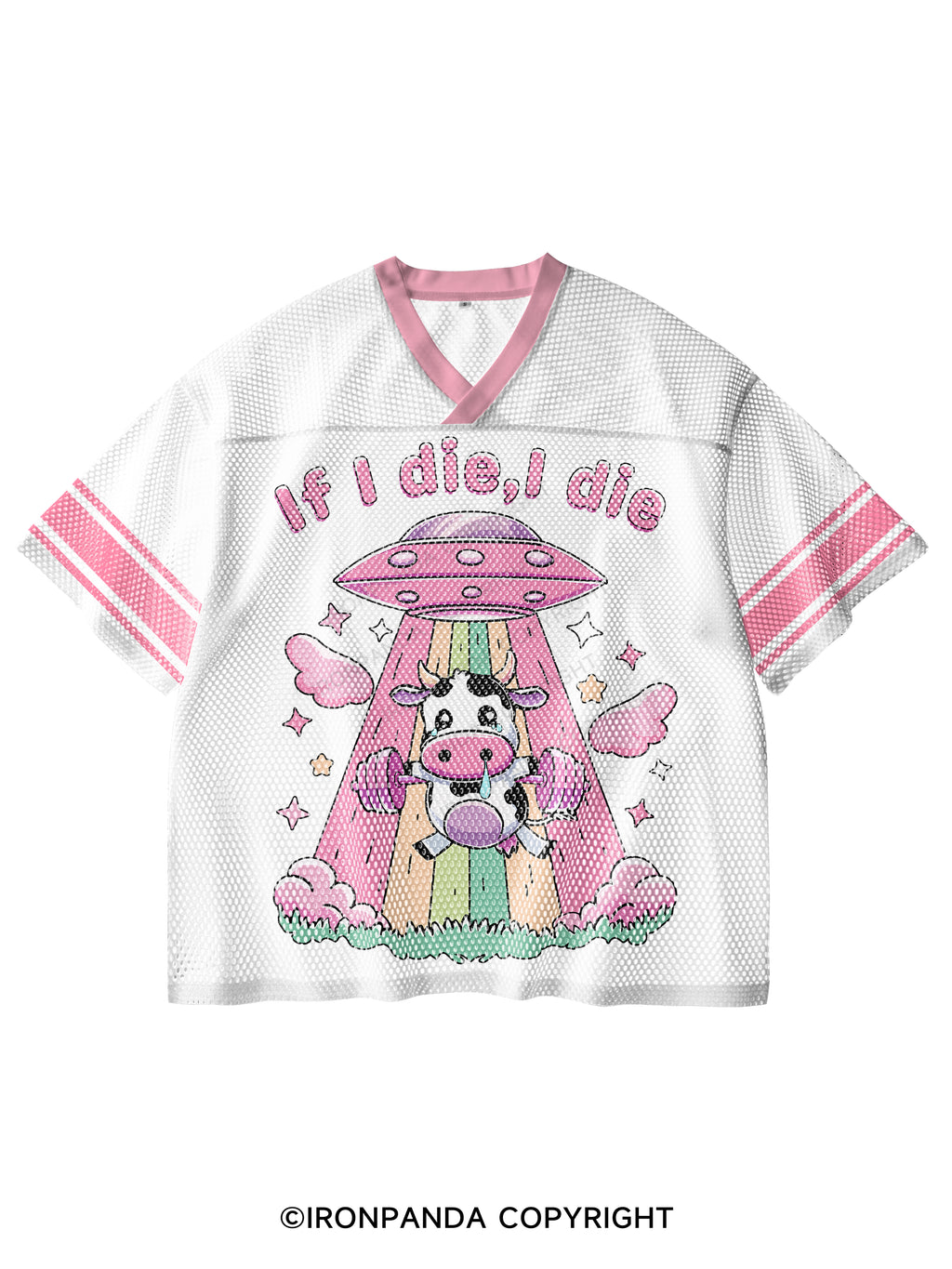 IF I DIE I DIE V-Neck Open Hole Mesh Top