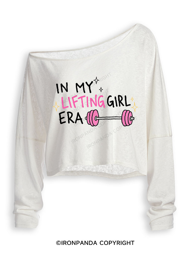 IN MY LIFTING GIRL ERA Off Shoulder Long Sleeve Crop Top
