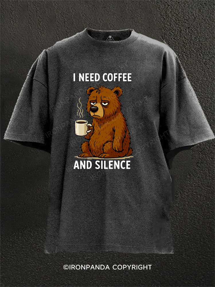 I NEED COFFEE AND SLIENCE Washed Gym Shirt