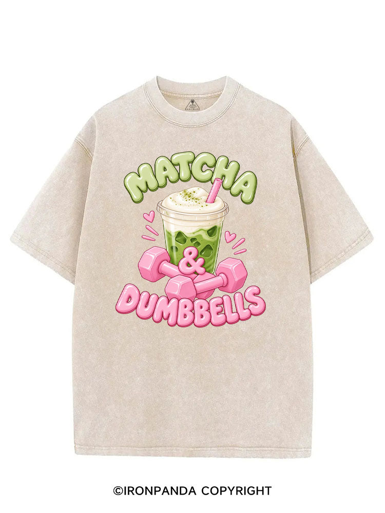 MATCHA & DUMBBELLS MATCHA GYM LOVER VINTAGE GYM SHIRT