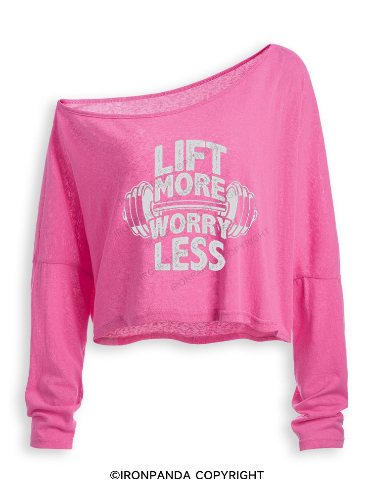 Lift More Worry Less Positive Gym Off Shoulder Long Sleeve Crop Top