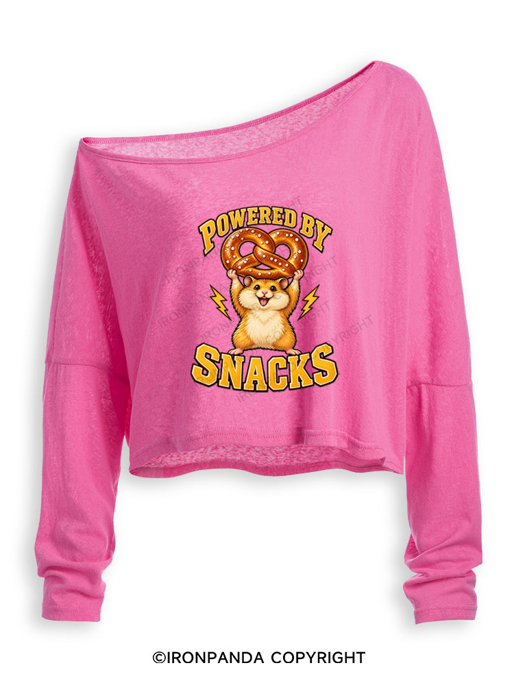POWERED BY SNACKS FUNNY HAMSTER Off Shoulder Long Sleeve Crop Top