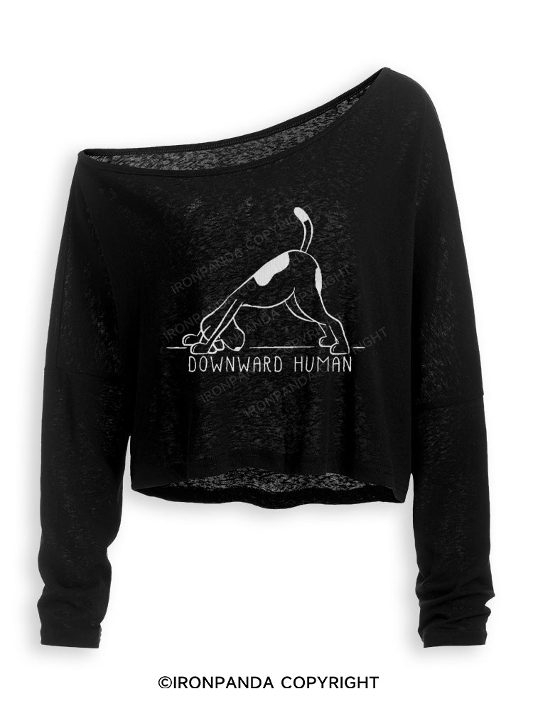 Downward Human Cute Dog Off Shoulder Long Sleeve Crop Top