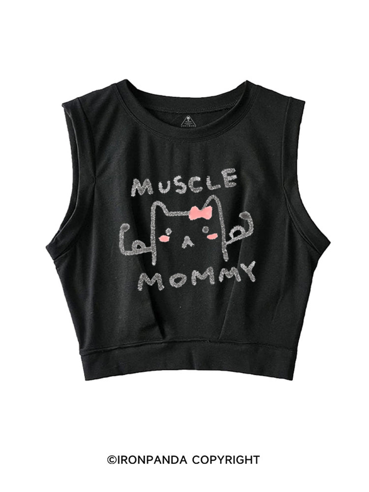MUSCLE MOM GYM KITTY SLEEVELESS CROP TOPS
