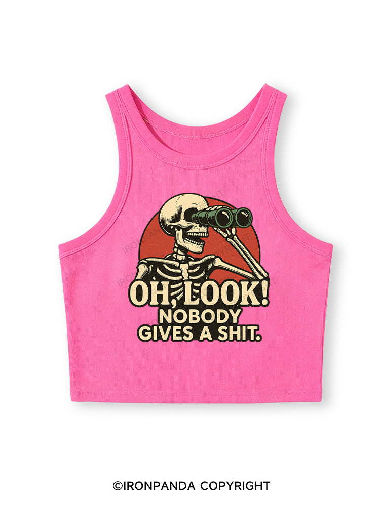 OH, LOOK! NOBODY GIVES A SHIT Fitted Crop Tank Top