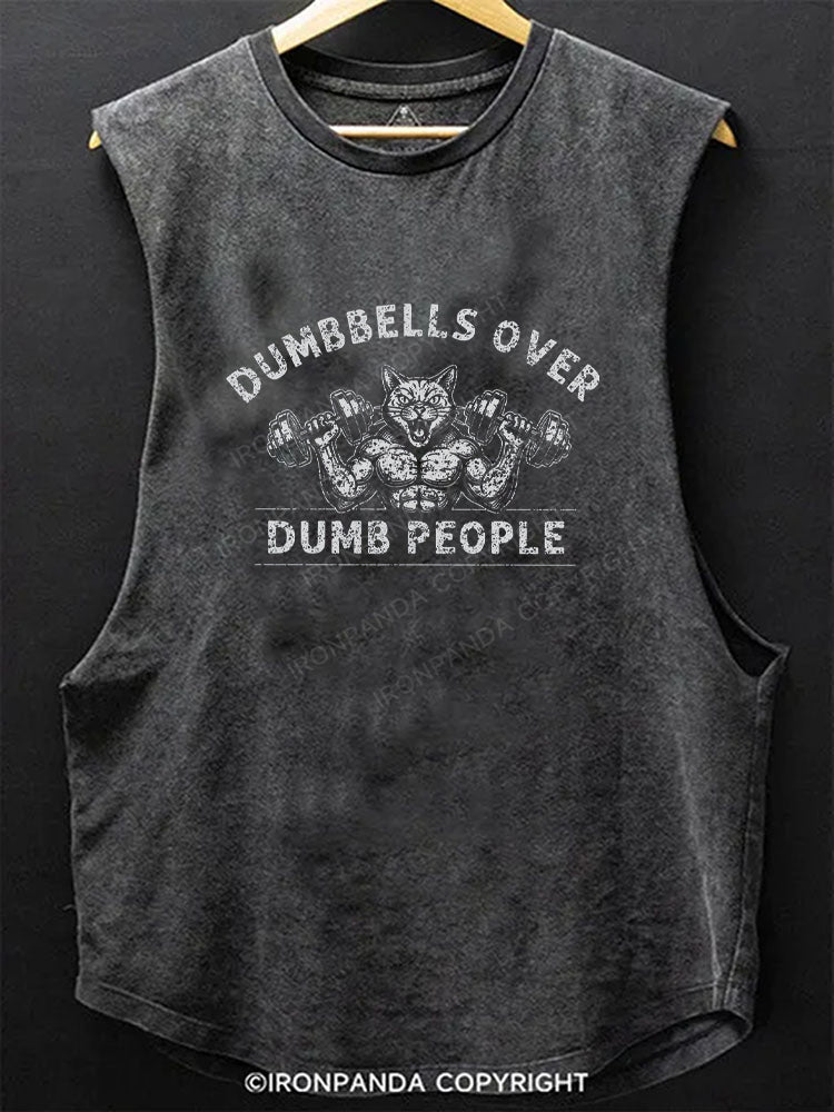DUMBBELLS OVER DUMB PEOPLE FUNNY CAT Scoop Bottom Cotton Tank
