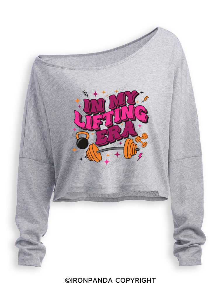 IN MY LIFTING ERA FITNESS GYM Off Shoulder Long Sleeve Crop Top