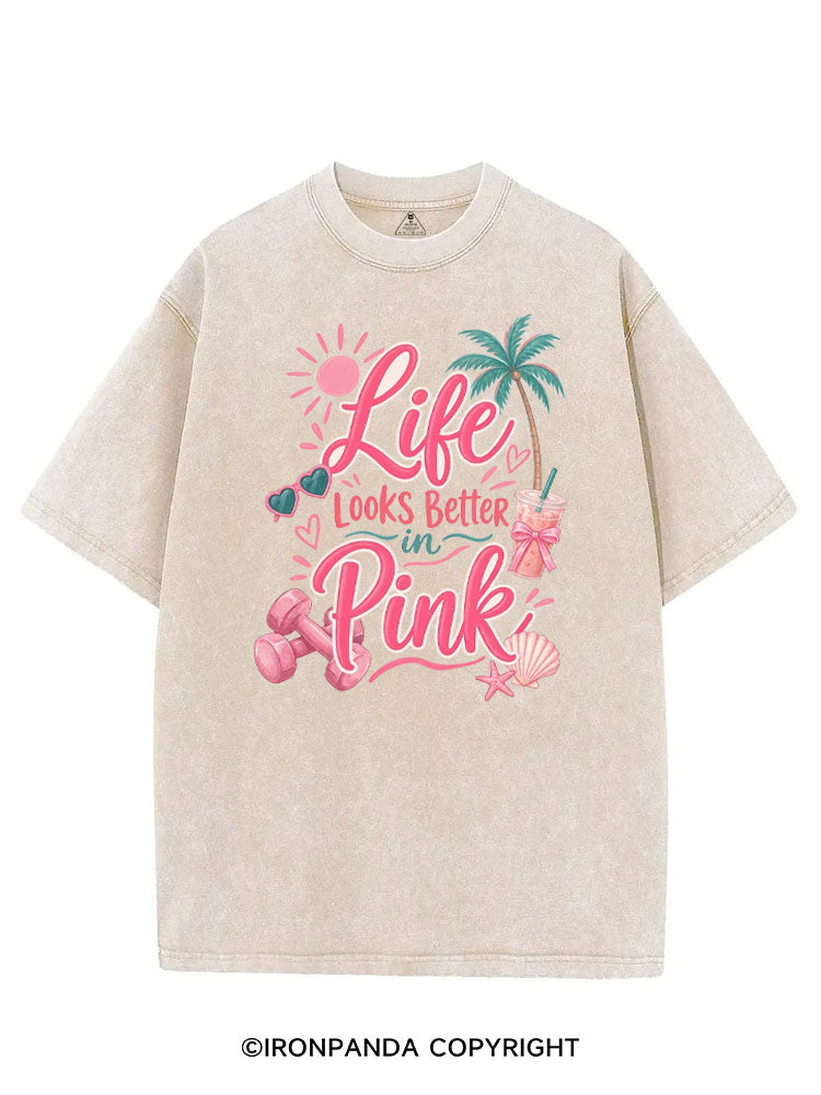 LIFE LOOKS BETTER IN PINK VINTAGE GYM SHIRT