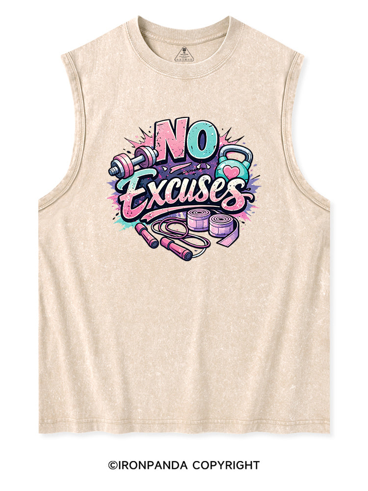 NO EXCUSES FUNNY FITNESS Washed Tank