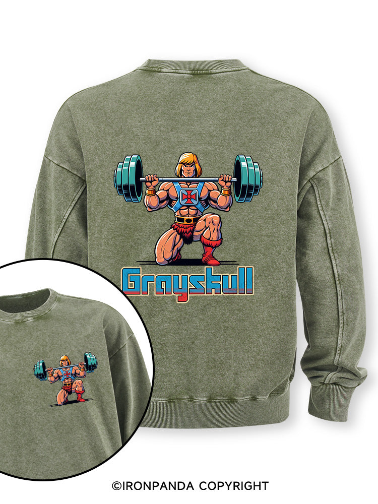 grayskull he man weightliting Double-Sided Printed Washed Sweatshirt