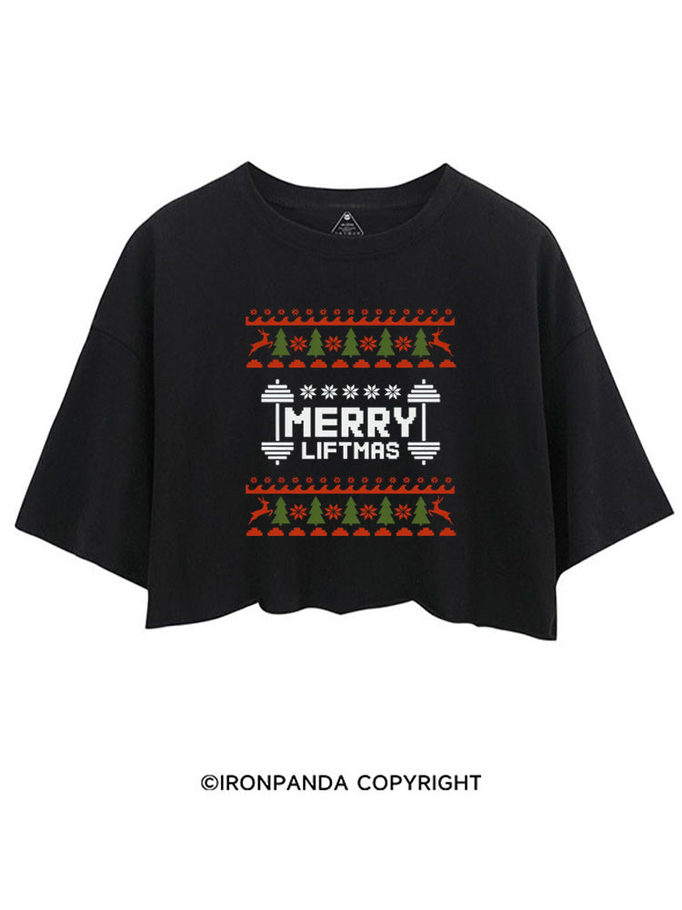 MERRY LIFTMAS CHRISTMAS GYM HUMOR CROP TOPS