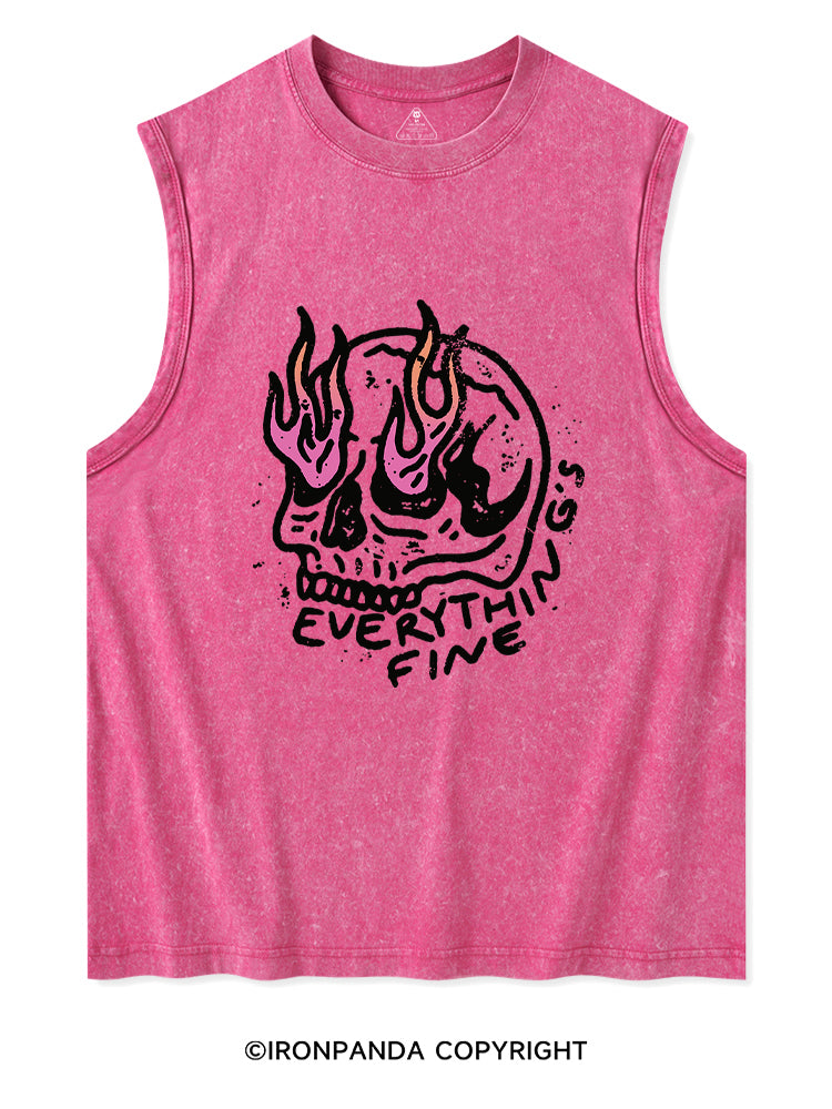 Everything is Fine Funny Skeleton Washed Tank