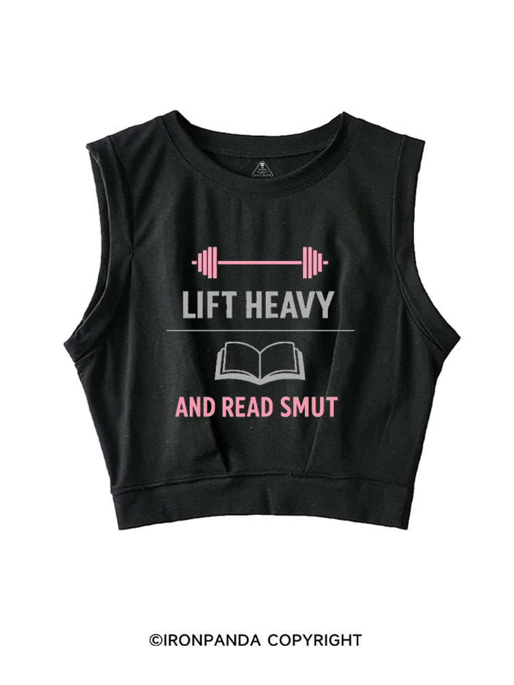 LIFT HEAVY AND READ SMUT BOOKISH LIFTER SLEEVELESS CROP TOPS