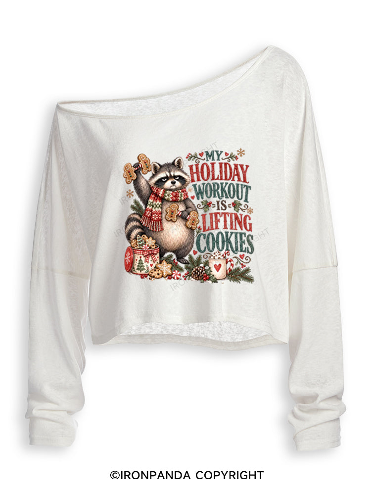 MY HOLIDAY WORKOUT IS LIFTING COOKIES Off Shoulder Long Sleeve Crop Top