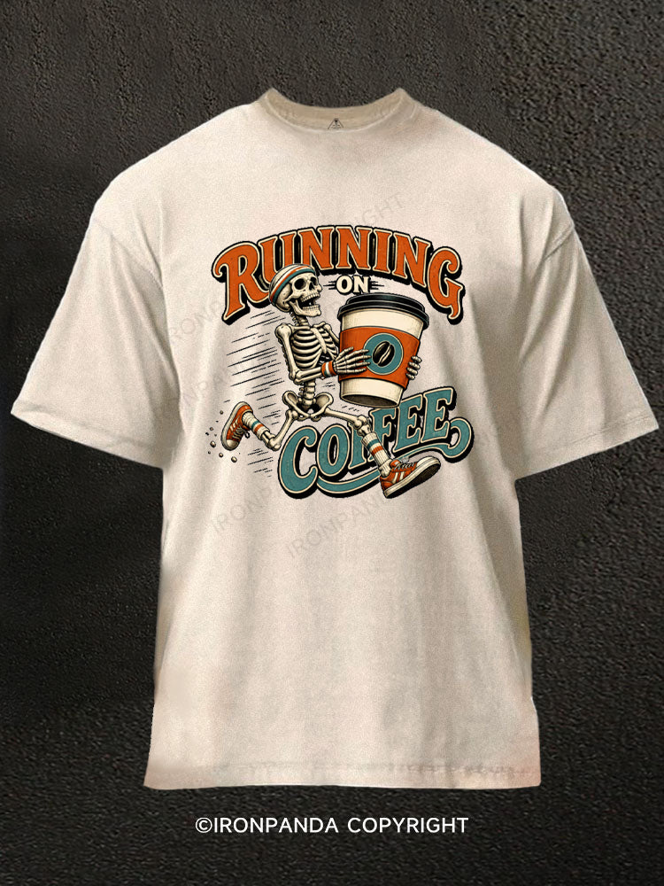 Running on Coffee Skeleton Washed Gym Shirt