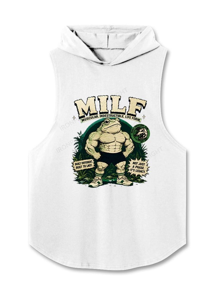 MILF Muscular Indestructible Life Form Funny Frog Hooded Tank