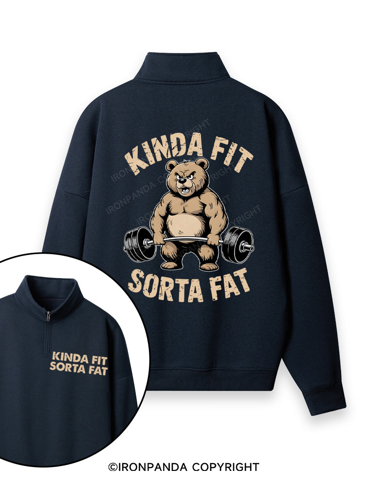 KINDA FIT SORTA FAT BEAR WEIGHTLIFTING Double-Sided Printed Quarter-Zip Fleece Sweatshirt