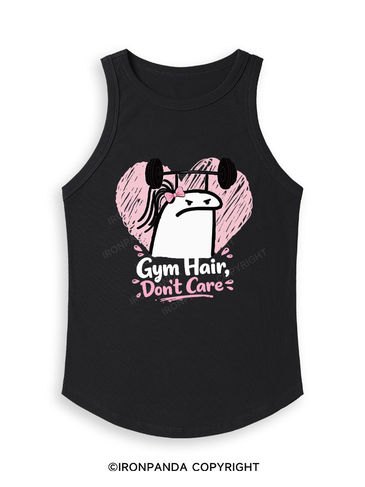Gym Hair Don't Care Funny Gym Fitted Tank Top