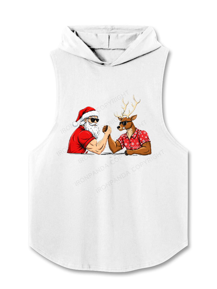 Santa Claus Vs Reindeer Funny Christmas Hooded Tank