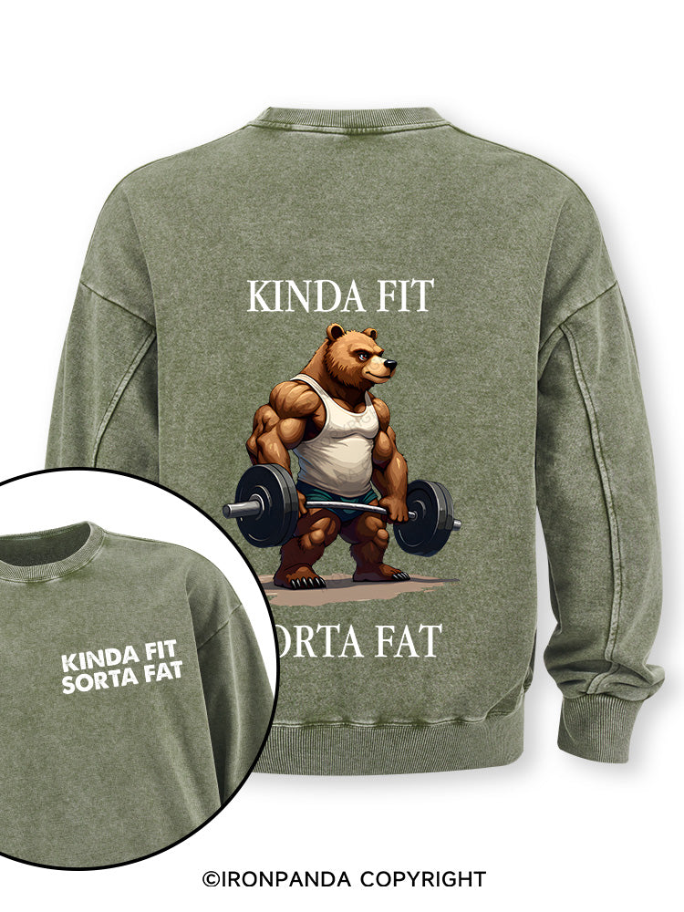 KINDA FIT SORTA FAT MUSCLE BEAR Double-Sided Printed Washed Sweatshirt