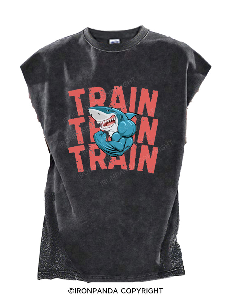 Funny Train Shark Cut Off Tank