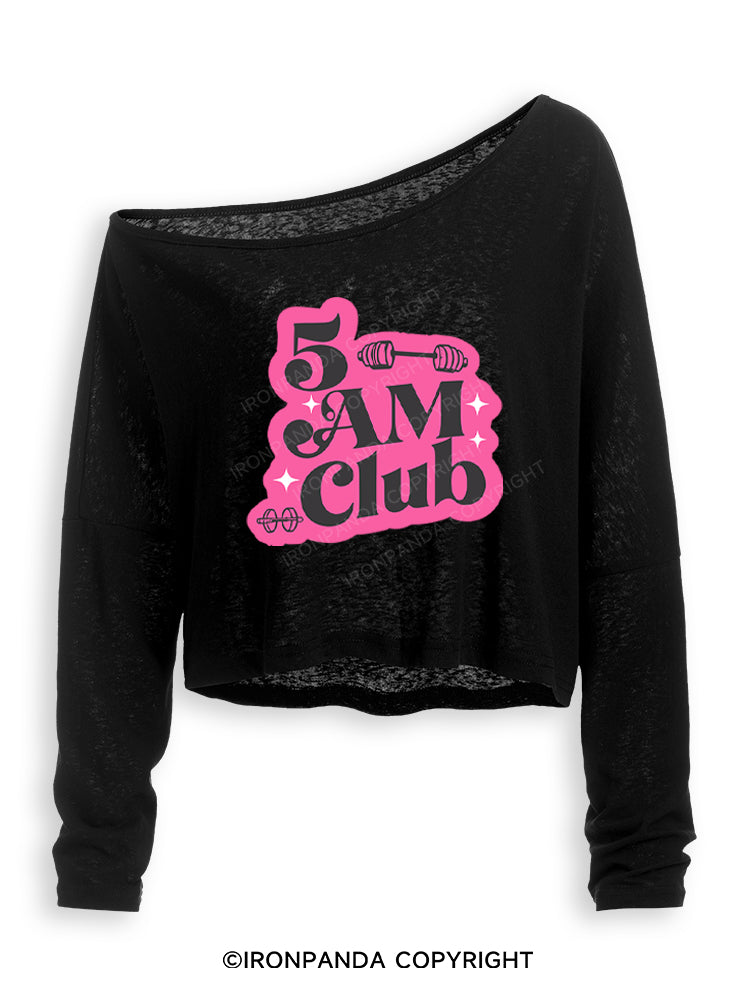 5 AM Club Off Shoulder Long Sleeve Crop Top