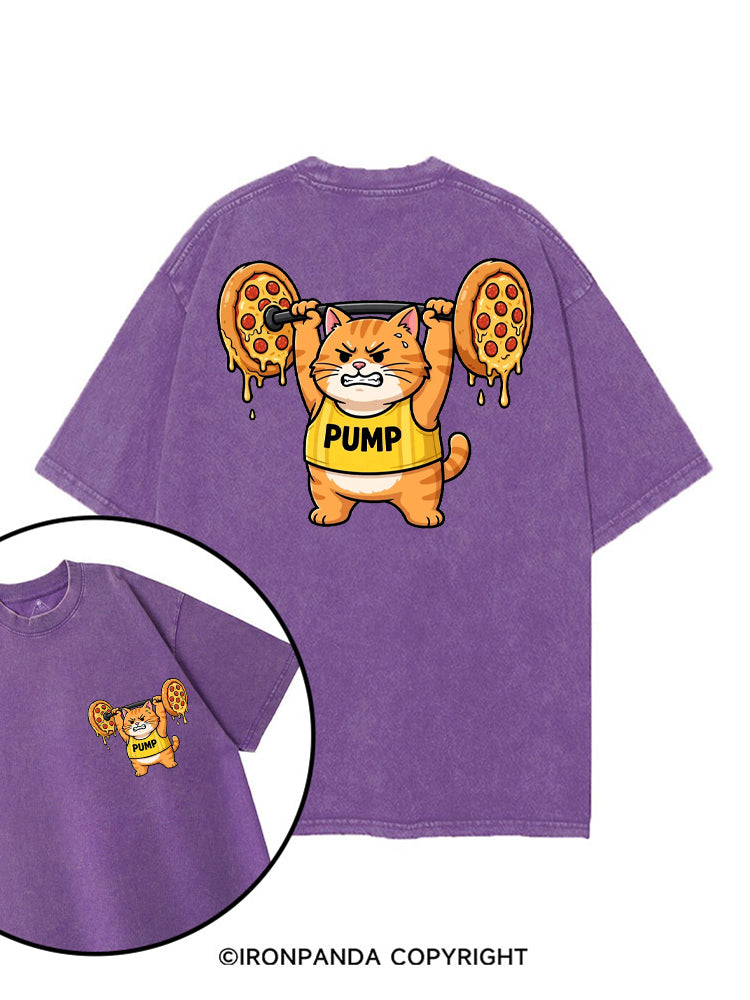 PUMP CAT LIFTING PEPPERONI PIZZA printed Gym Shirt