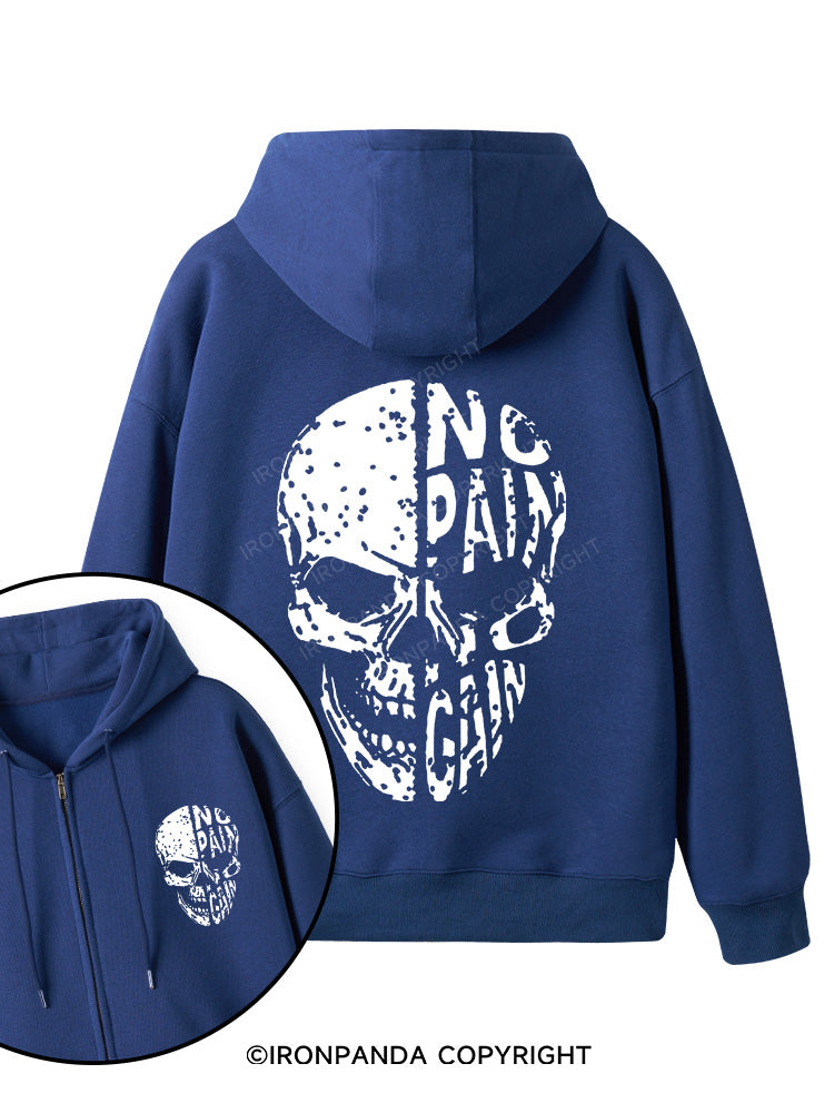 No pain No gain Skull Face Double-Sided Printed Fleece Zip Up Hoodie