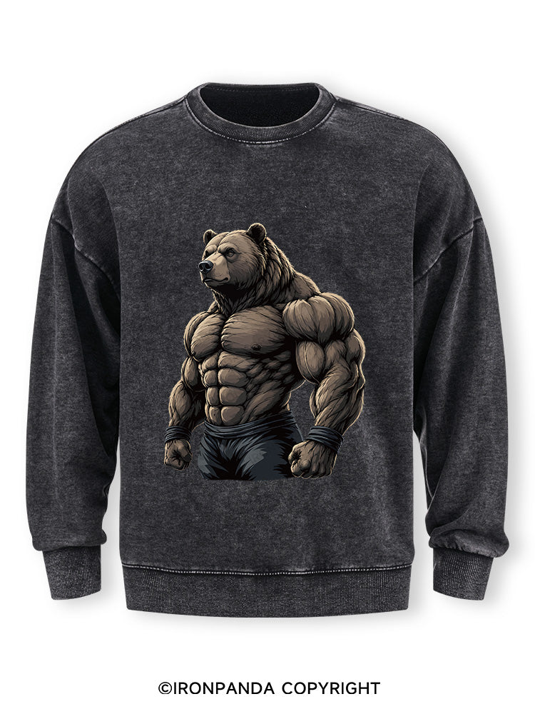 Muscular Bear Bodybuilder Performance Washed Sweatshirt