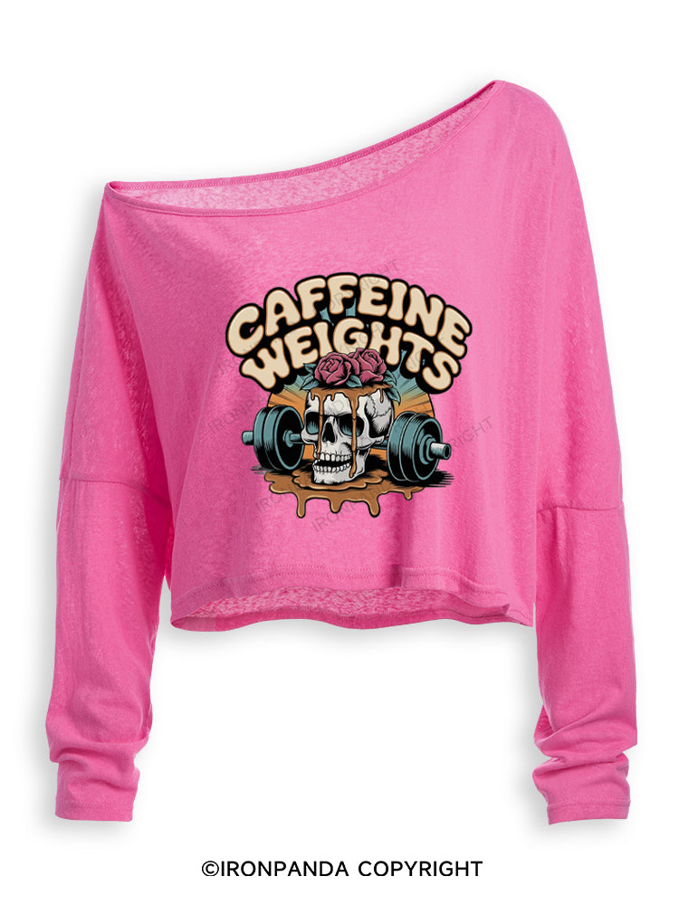 Caffeine weights skeleton Off Shoulder Long Sleeve Crop Top