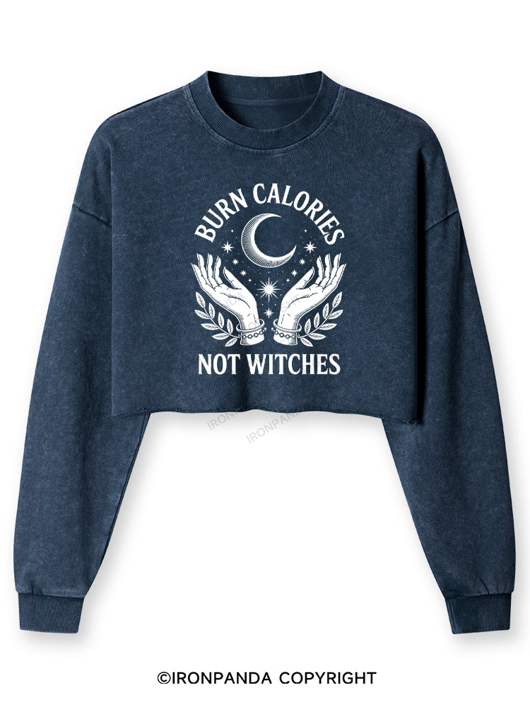 BURN CALORIES NOT WITCHES Washed Long-Sleeve Crop Top