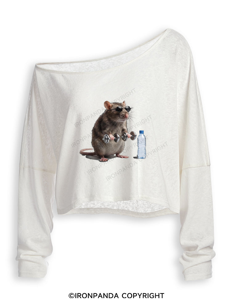 Funny Gym Rat Off Shoulder Long Sleeve Crop Top