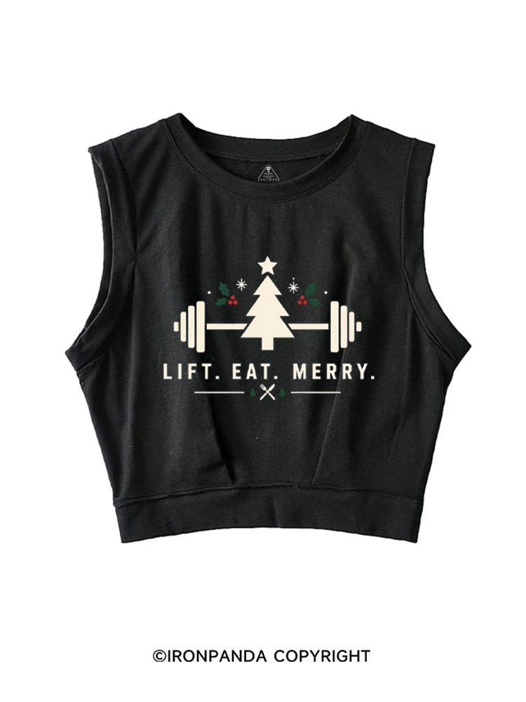 LIFT. EAT. MERRY SLEEVELESS CROP TOPS