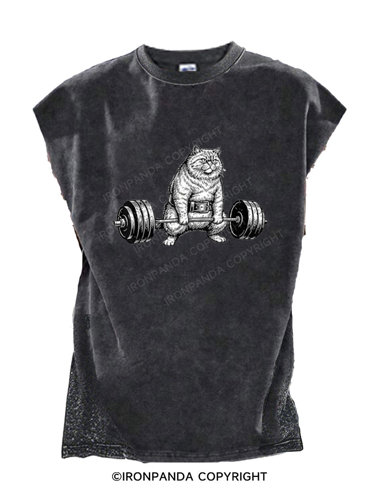 Funny Deadlift Cat Cut Off Tank