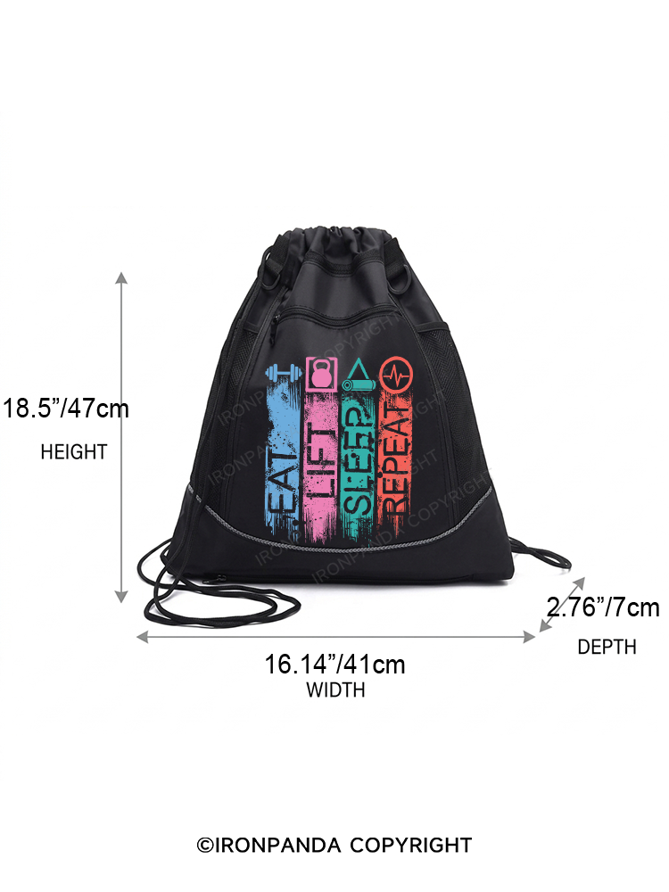 EAT,LIFT,SLEEP,REPEAT Gym Drawstring Bag