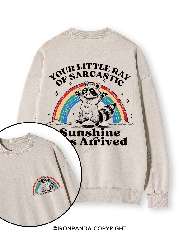 YOUR LITTLE RAY OF SARCASTIC SUNSHINE HAS ARRIVED Double-Sided Printed Washed Sweatshirt
