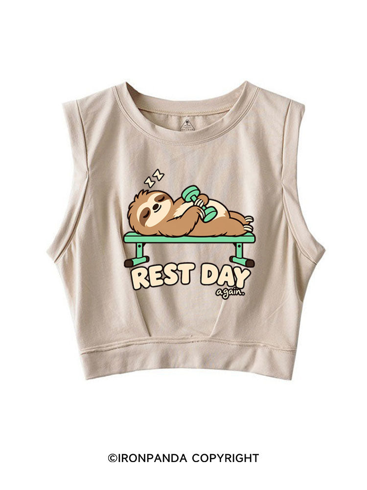 Rest Day Again Lazy Sloth SLEEVELESS CROP TOPS
