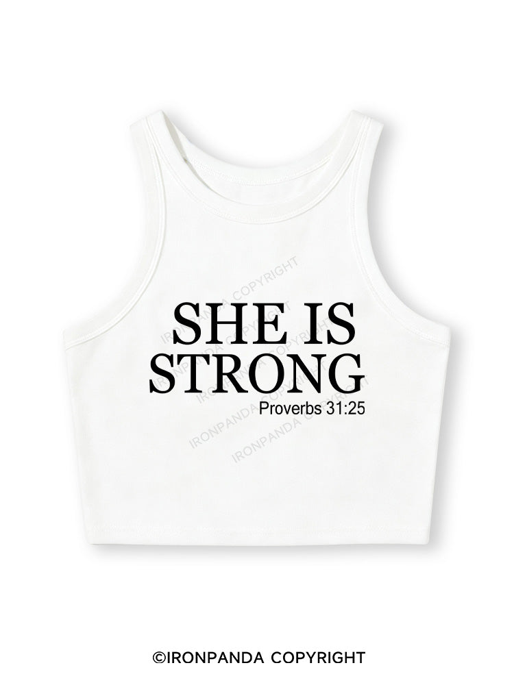 SHE IS STRONG Fitted Crop Tank Top