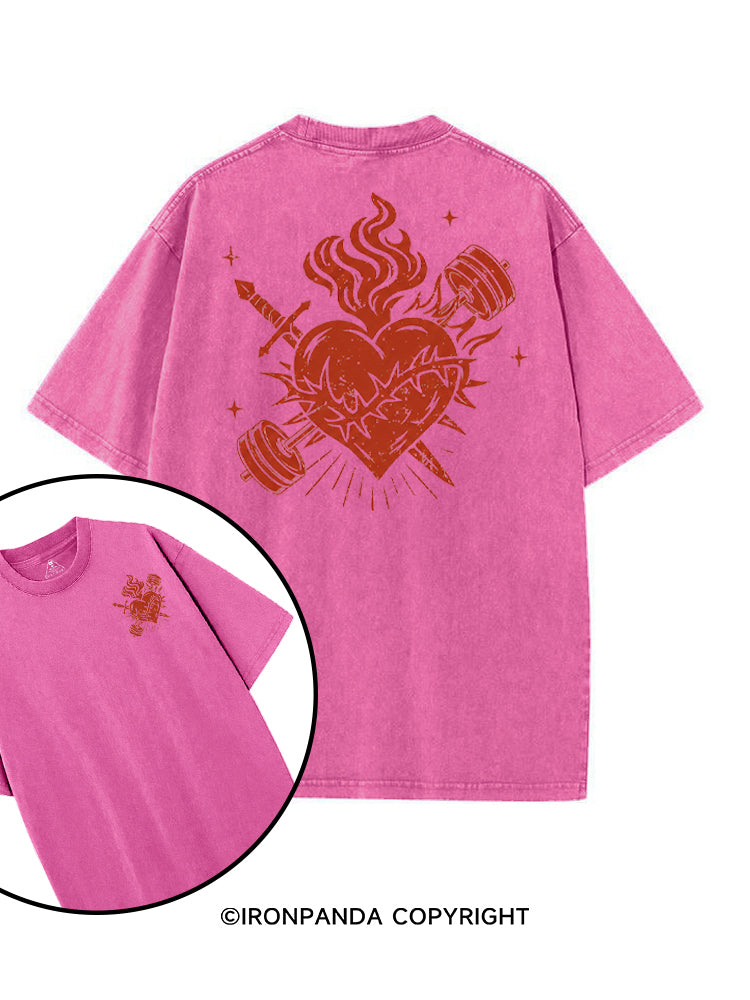 IRON HEART WITH FIRE printed Gym Shirt