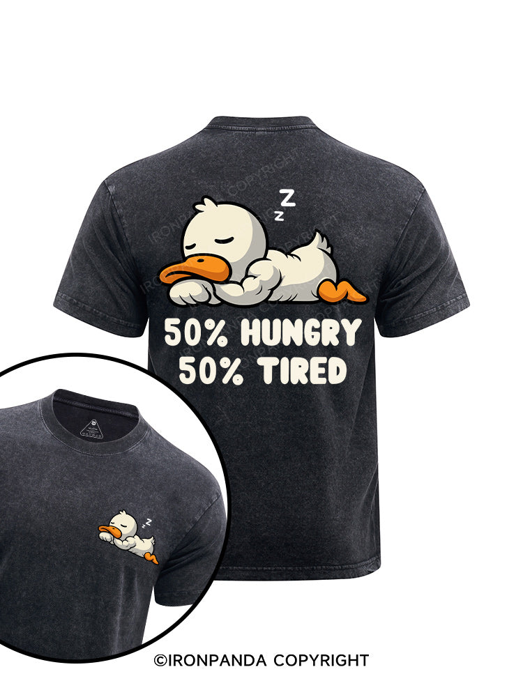 50% hungry 50% tired duck  printed Washed Gym Shirt