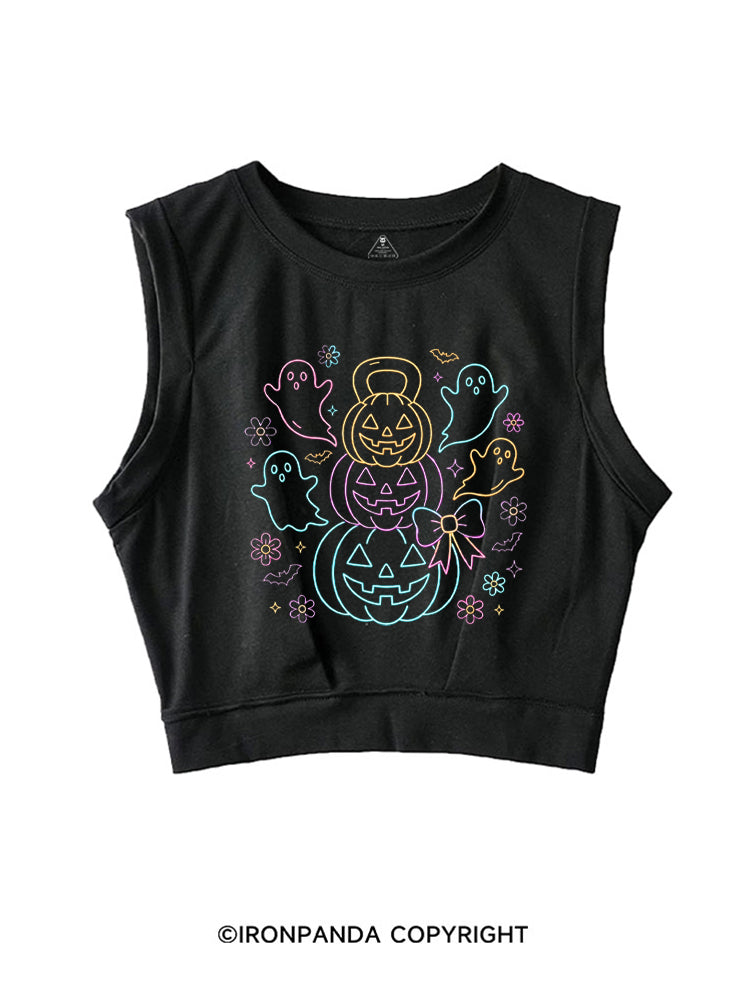 GHOSTLY KETTLEBELL PUMPKINS SLEEVELESS CROP TOPS