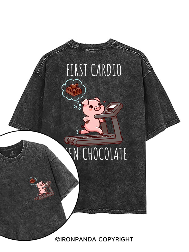 FIRST CARDIO THEN CHOCOLATE printed Gym Shirt