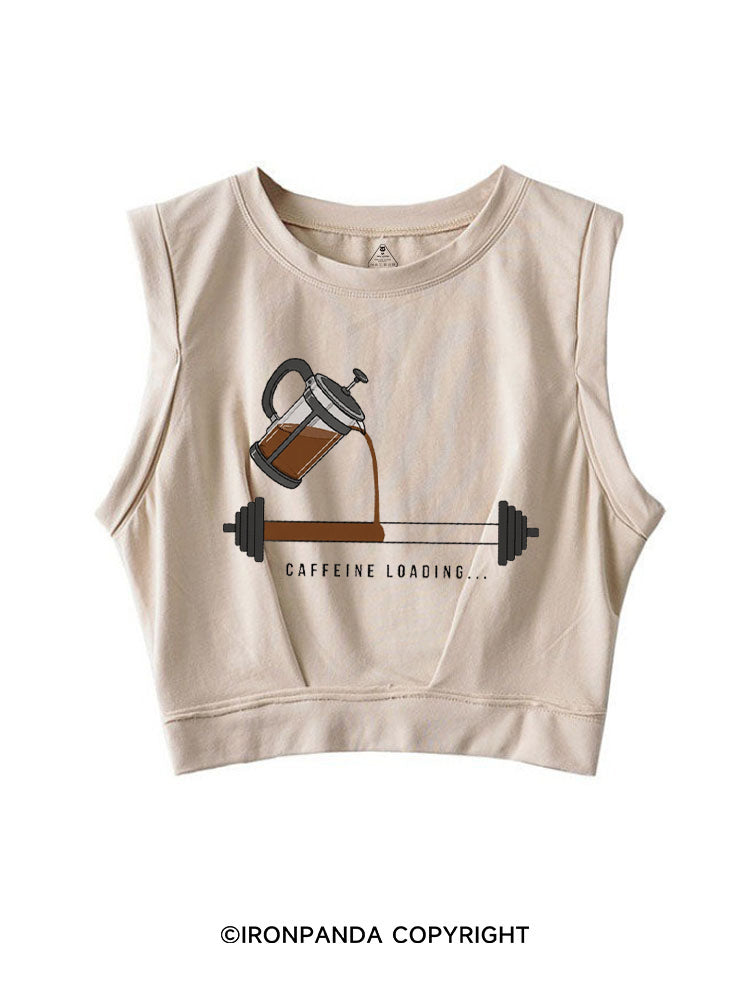 CAFFEINE LOADING GYM COFFEE LOVER SLEEVELESS CROP TOPS
