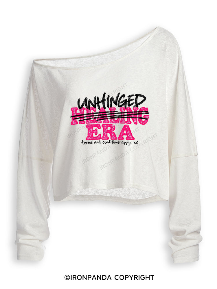 UNHINGED ERA NOT HEALING FUNNY Off Shoulder Long Sleeve Crop Top