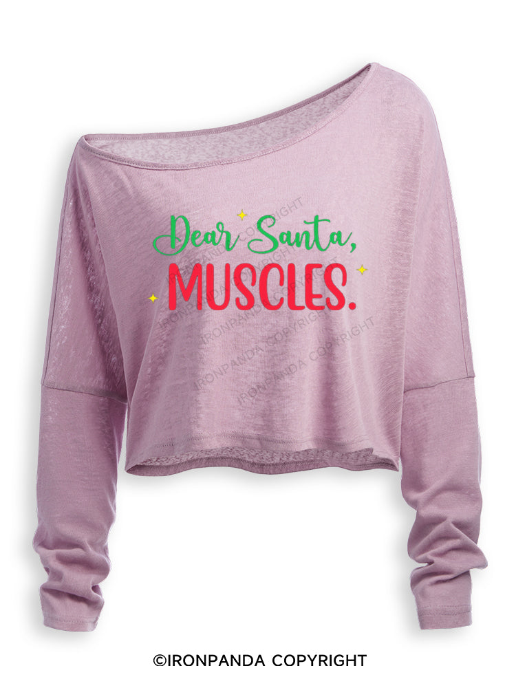 Dear Santa Muscles Off Shoulder Long Sleeve Crop Top