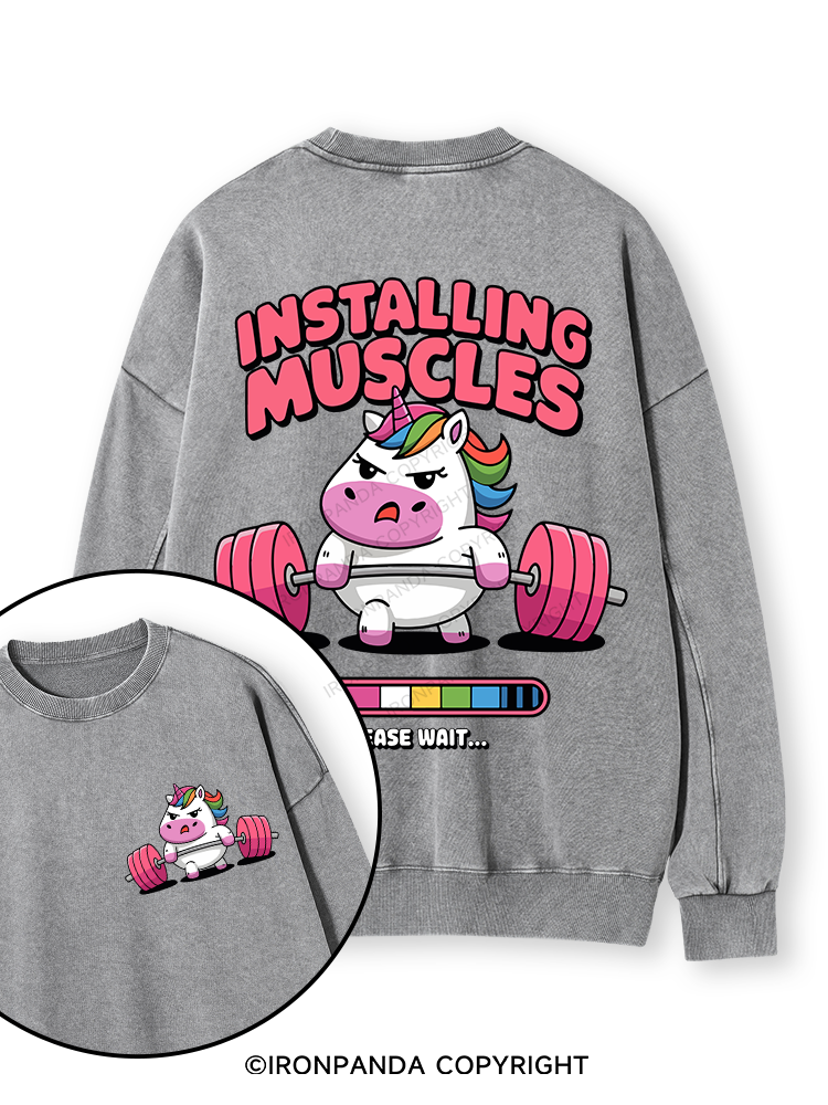 INSTALLING MUSCLES Double-Sided Printed Washed Sweatshirt