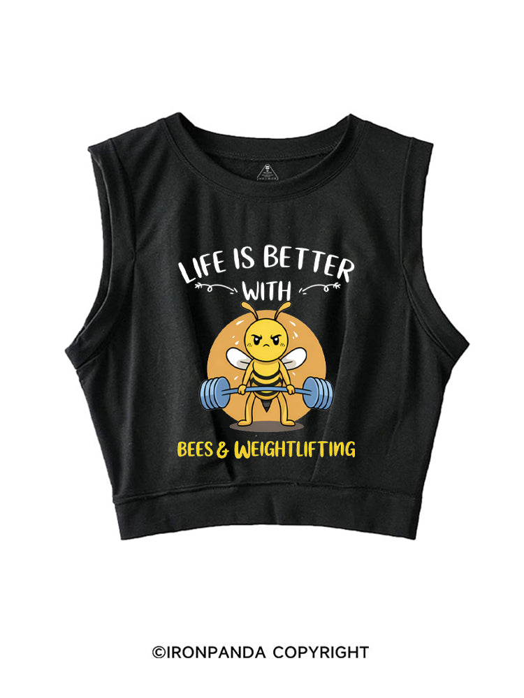 Life Is Better With Bees Weightlifting SLEEVELESS CROP TOPS