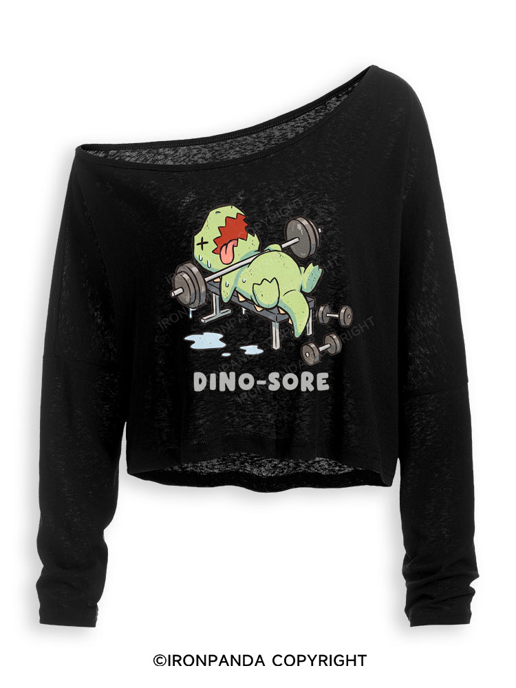 DINO-SORE FUNNY Off Shoulder Long Sleeve Crop Top