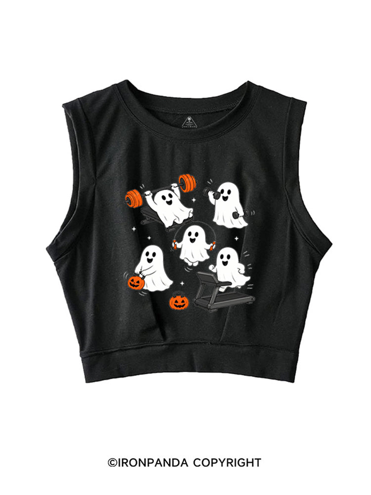 GHOST HALLOWEEN WORKOUT FITNESS SLEEVELESS CROP TOPS